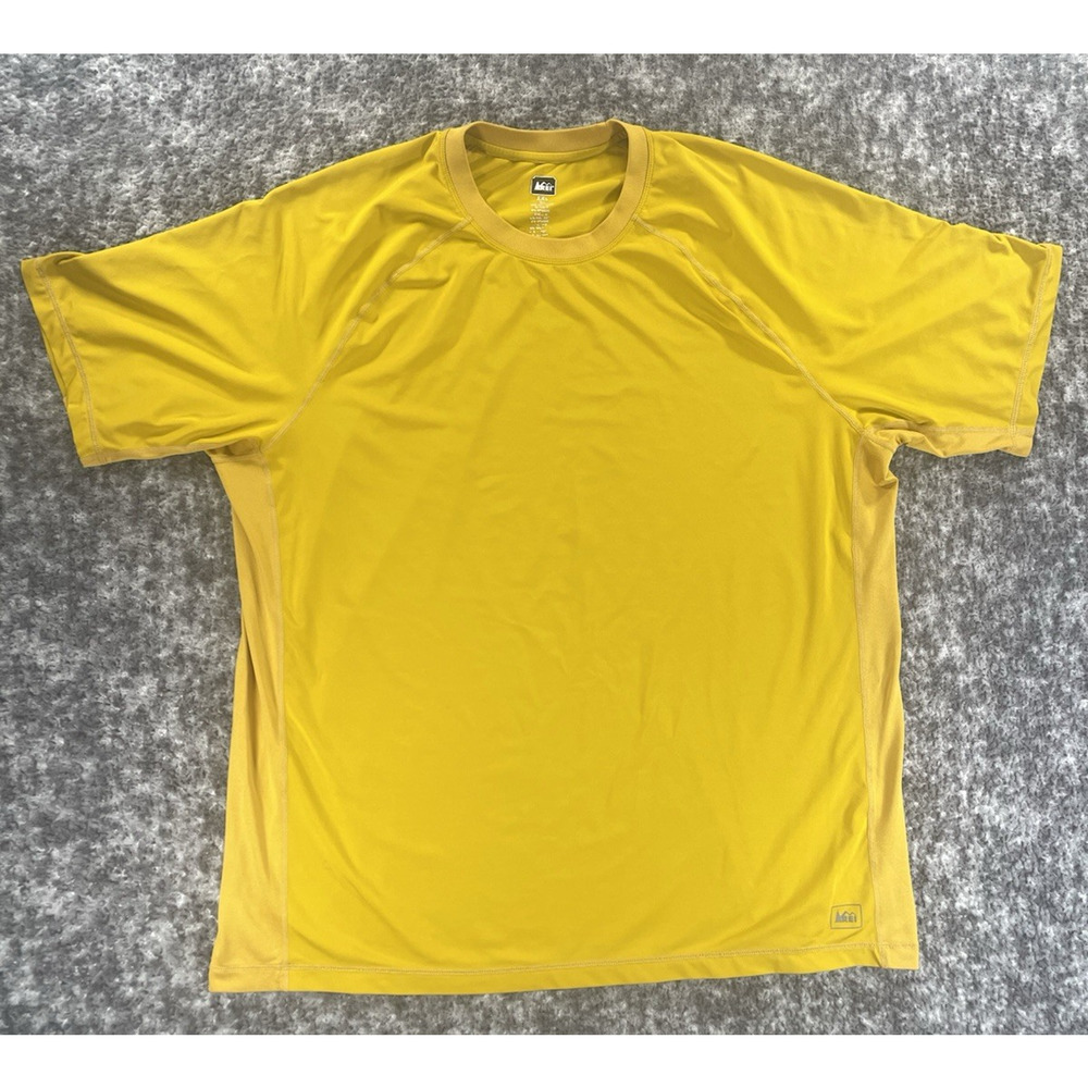REI Mustard Yellow Short Sleeve T-Shirt Lightweight Breathable Men 2XL Outdoors